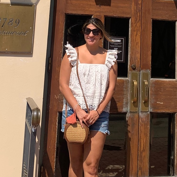 Anthropologie White Ruffled Embroidered Lace Tank Top Shirt - Picture 6 of 6